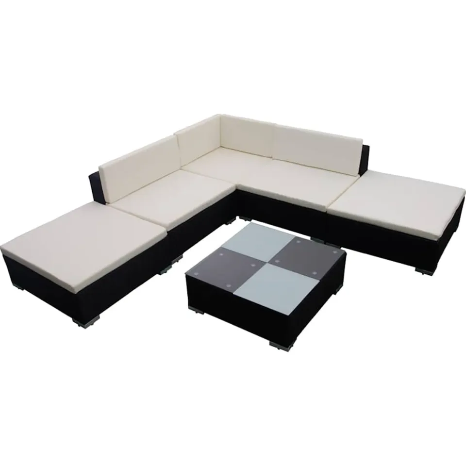 vidaXL 6-delige Loungeset met kussens poly rattan zwart