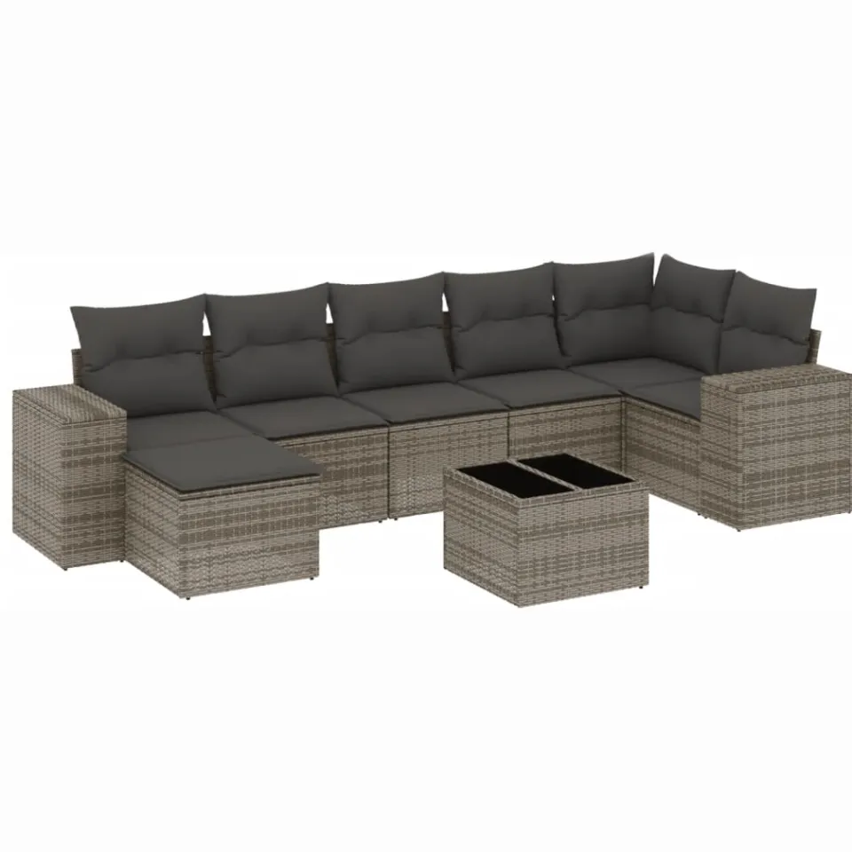 vidaXL 8-delige Loungeset met kussens poly rattan grijs, foto 3