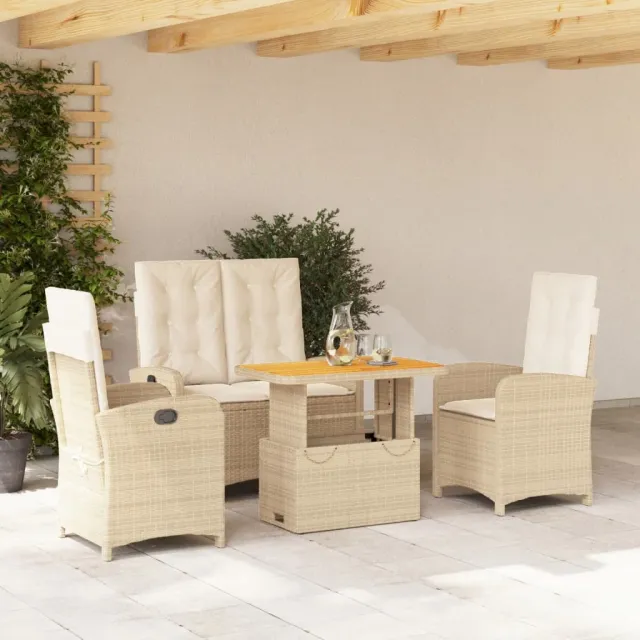 vidaXL 4-delige Tuinset met kussens poly rattan beige, foto 2