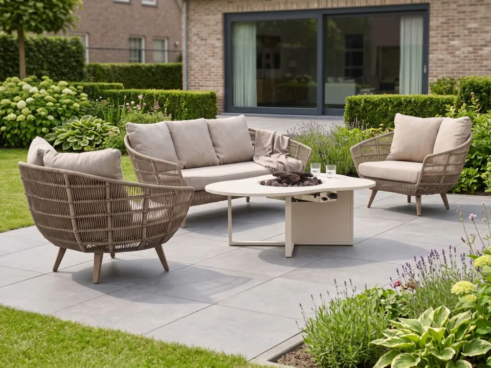 Intenso Furniture Intenso Stila/Cosiloft Novi stoel-bank loungeset met vuurtafel 4-delig taupe, foto 2