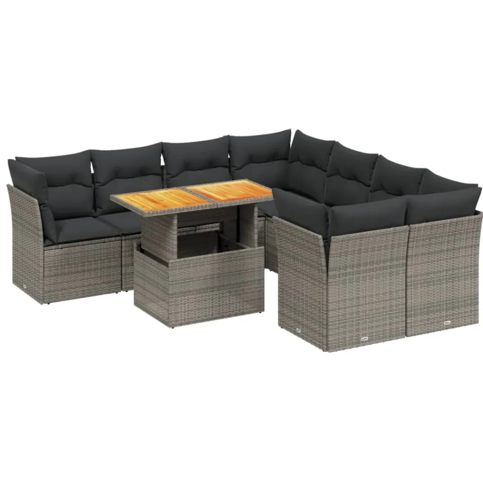 vidaXL 9-delige Loungeset met kussens poly rattan grijs, foto 3