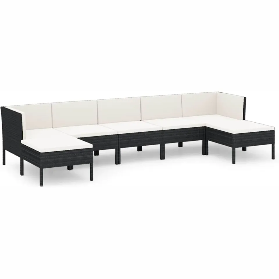 vidaXL 7-delige Loungeset met kussens poly rattan zwart, foto 3