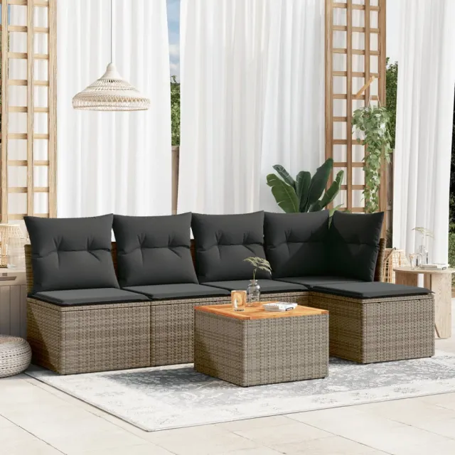 vidaXL 6-delige Loungeset met kussens poly rattan grijs, foto 2