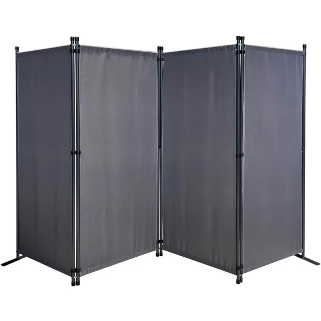 Famanu Paravent 4-delig 165 x 220 cm, stof kamerverdeler voor tuin en balkon, ondoorzichtig en opvouwbaar, grijs
