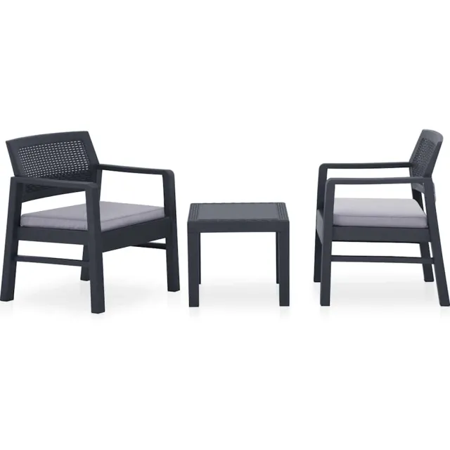 vidaXL 3-delige Loungeset met kussens kunststof grijs
