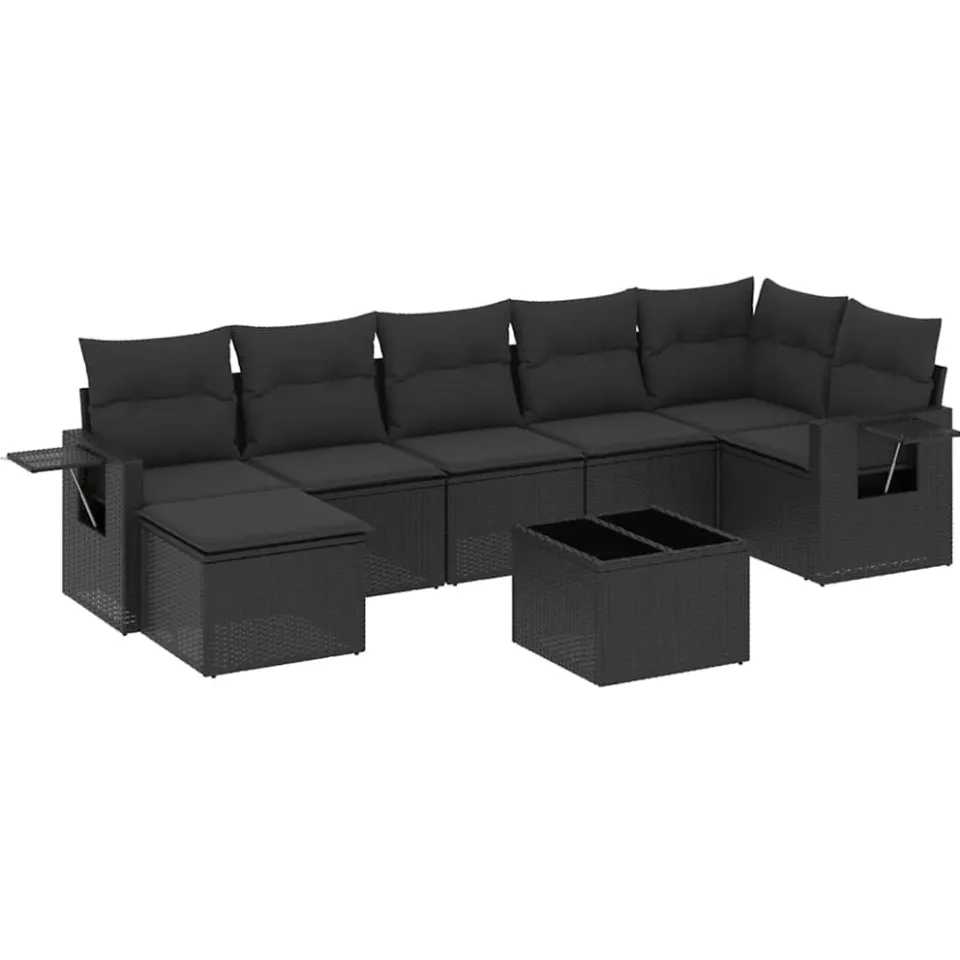 vidaXL 8-delige Loungeset met kussens poly rattan zwart, foto 3