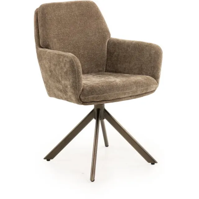 Moods Collection Eetkamerstoel Riga draaibaar Venus anodic bruin - Be glory khaki 757 Groen