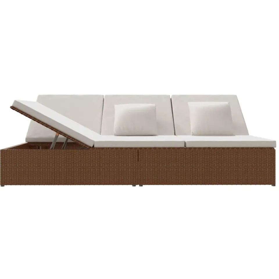 vidaXL Ligbed met kussens converteerbaar poly rattan bruin, foto 2