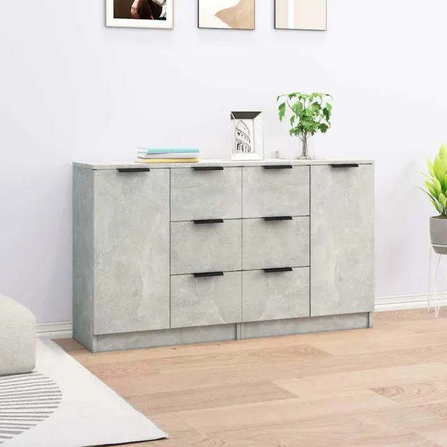 vidaXL Dressoirs 2 st 60x30x70 cm bewerkt hout betongrijs grijs