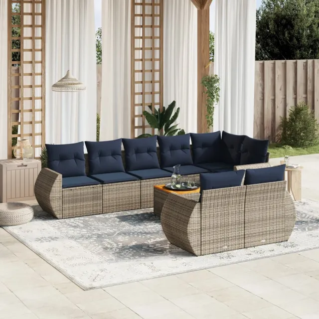 vidaXL 9-delige tuinbankset met kussens, grijs polyrotan, foto 2