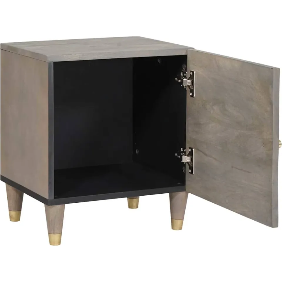 vidaXL Nachtkastje met Deur Grijs 40 x 33 x 46 cm Massief Mango Hout, foto 2