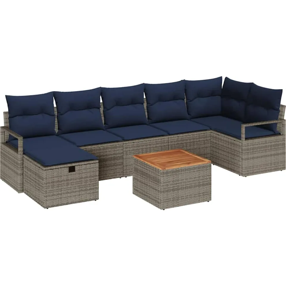vidaXL Tuinbankenset 8 st Grijs poly rattan