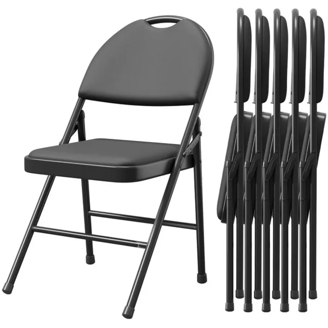 Triumpunpre Opvouwbare Stoelen met Rugleuning - Set van 6 - PU Gevoerde Stoelen - Eetkamer/Kantoor/Events - Inklapbaar - Zwart 中文参考： zwart 6