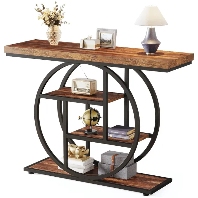 Happiq Consoletafel Novio - Sidetafel - Wandtafel - Haltafel - Grijs - Voor Hal of woonkamer of Gang - 105x30x80 cm Bruin