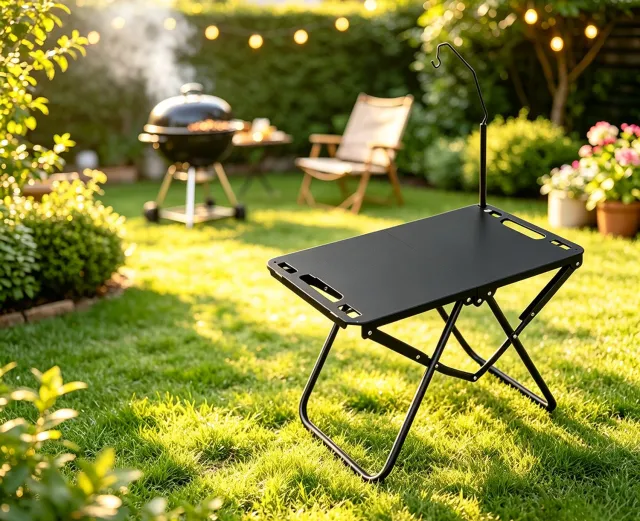 learnlogic Opvouwbare draagbare barbecuetafel met lantaarnhouder geschikt voor barbecueën kamperen buiten koken reizen en picknicken Afmetingen 58x36x40 cm Zwart