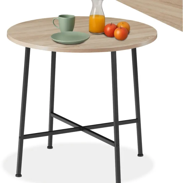 Tectake Ronde Eettafel – Kleine Keukentafel – 80 x 76 cm (Ø x H) – Industrieel Design – Houten Tafel voor Keuken, Eetkamer, Woonkamer & Kantoor – Zwart Metaal Frame - lichtbruin
