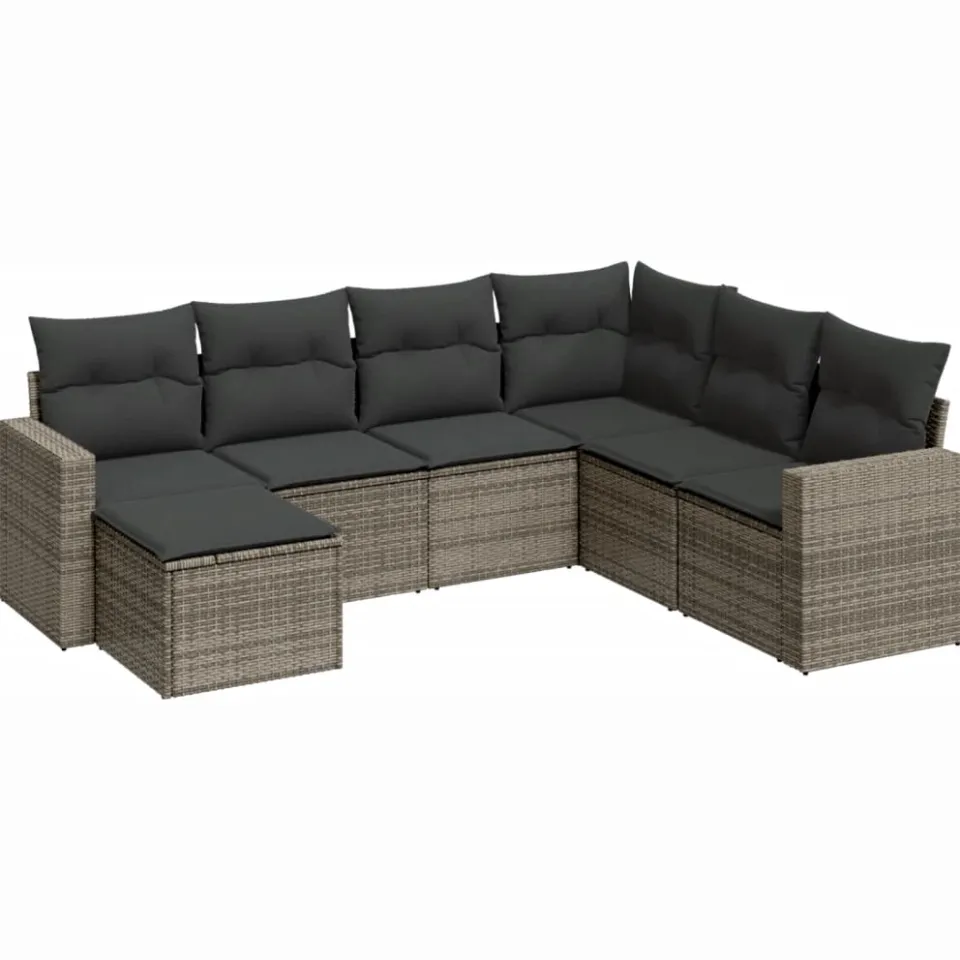 vidaXL 7-delige Loungeset met kussens poly rattan grijs, foto 3