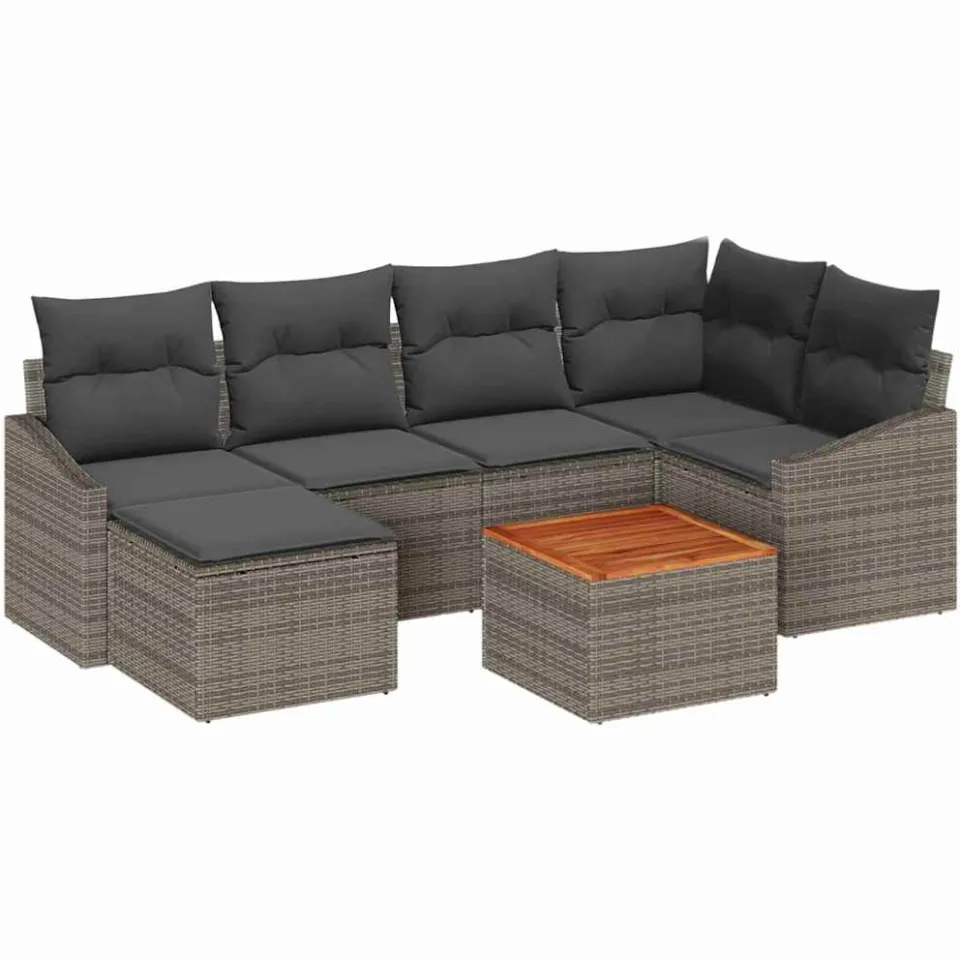 vidaXL Tuinbankenset 7 st Grijs poly rattan