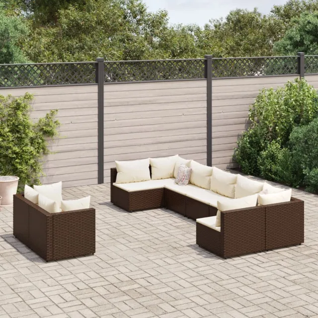 vidaXL 9-delige Loungeset met kussens poly rattan bruin, foto 2