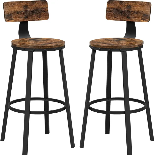 NordHaus Barkrukken - Barstoelen - Keukenstoelen - Ergonomische rugleuning en voetsteun - Set van 2, zithoogte 73 cm Zwart / houtkleur