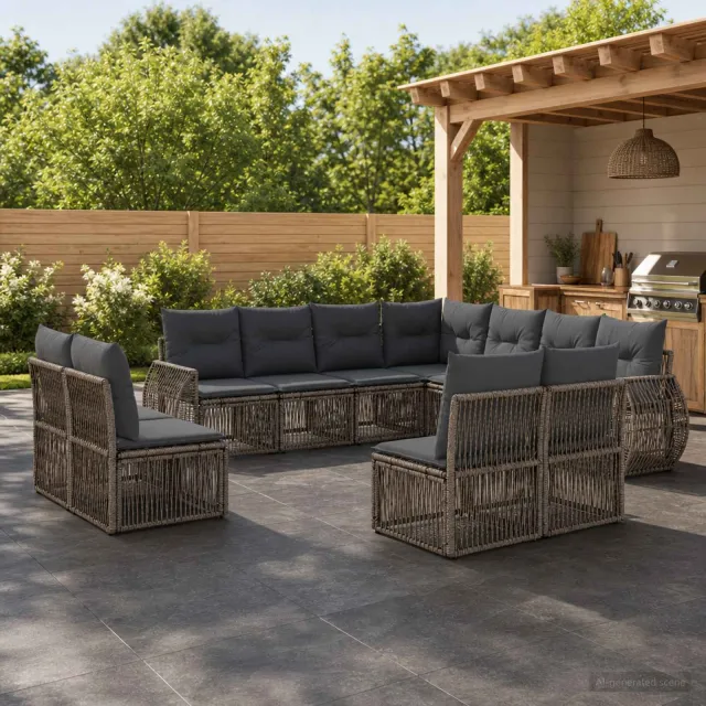 vidaXL Tuinbankenset 11 st 11-zits Grijs en Donkergrijs poly rattan