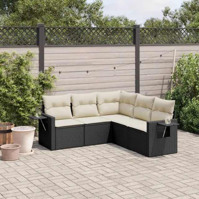 vidaXL 5-delige Loungeset met kussens poly rattan zwart, foto 2