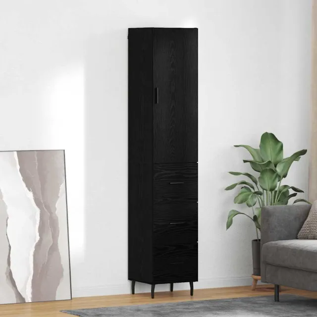 vidaXL Highboard Zwart Eiken 34,5 x 34 x 180 cm Bewerkt hout