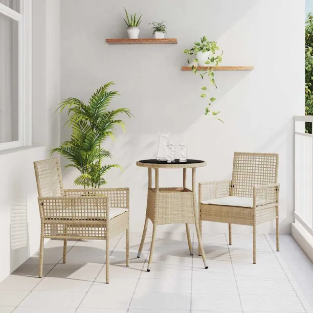 vidaXL Tuin eettafelset 3 st Beige poly rattan, foto 2