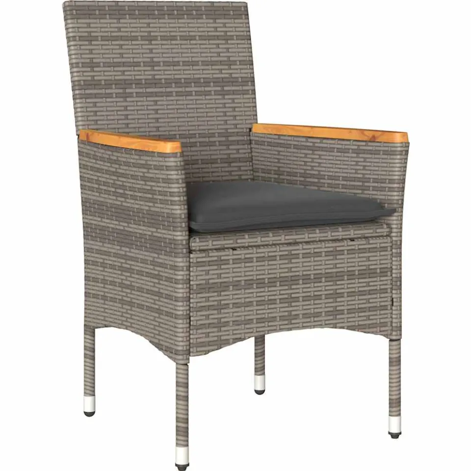vidaXL 3-delige Tuinset met kussens poly rattan en glas grijs