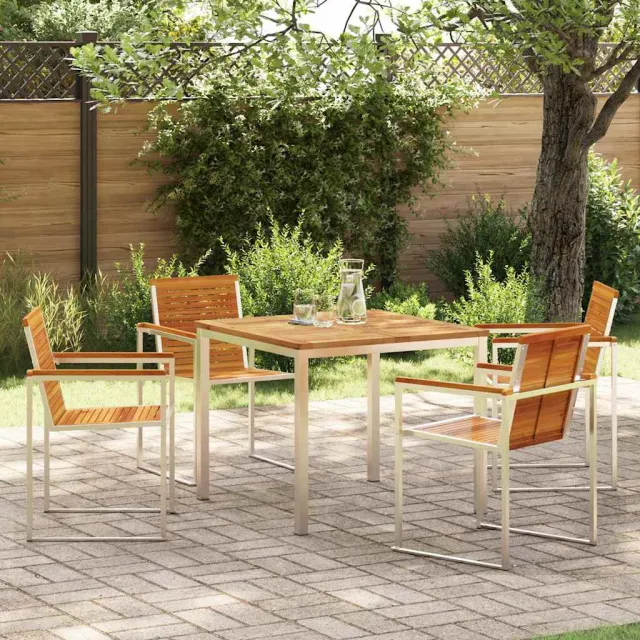 vidaXL Tuin eettafelset 5 st Massief acaciahout en roestvrij staal, foto 2
