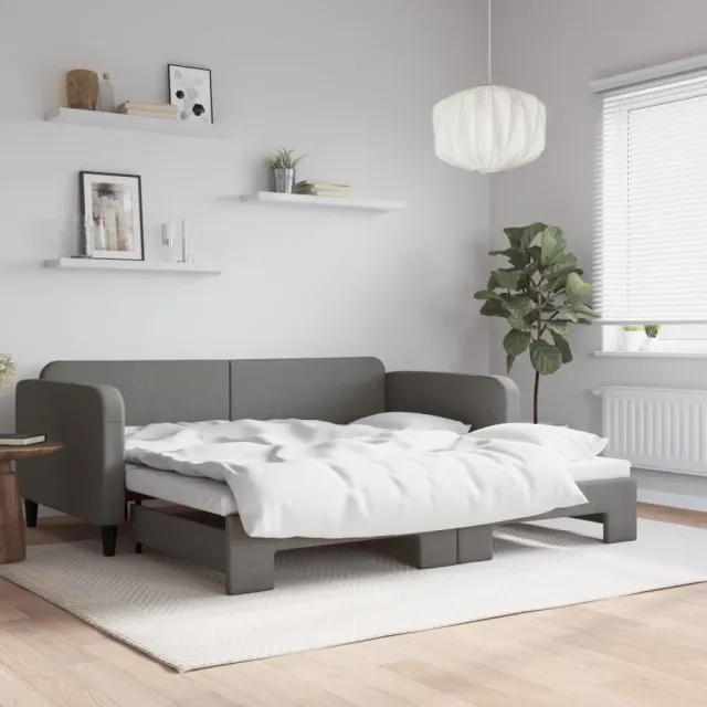 vidaXL Slaapbank met onderschuifbed 90x190 cm stof donkergrijs grijs