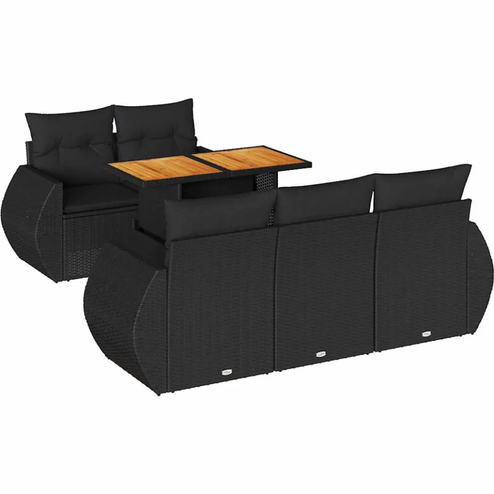 vidaXL 6-delige Loungeset met kussens poly rattan zwart, foto 3