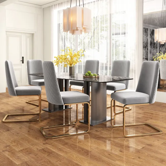 Maisentiel Velvet eetkamerstoelen set van 2 - 88 cm - goudkleurig metalen onderstel - grijs