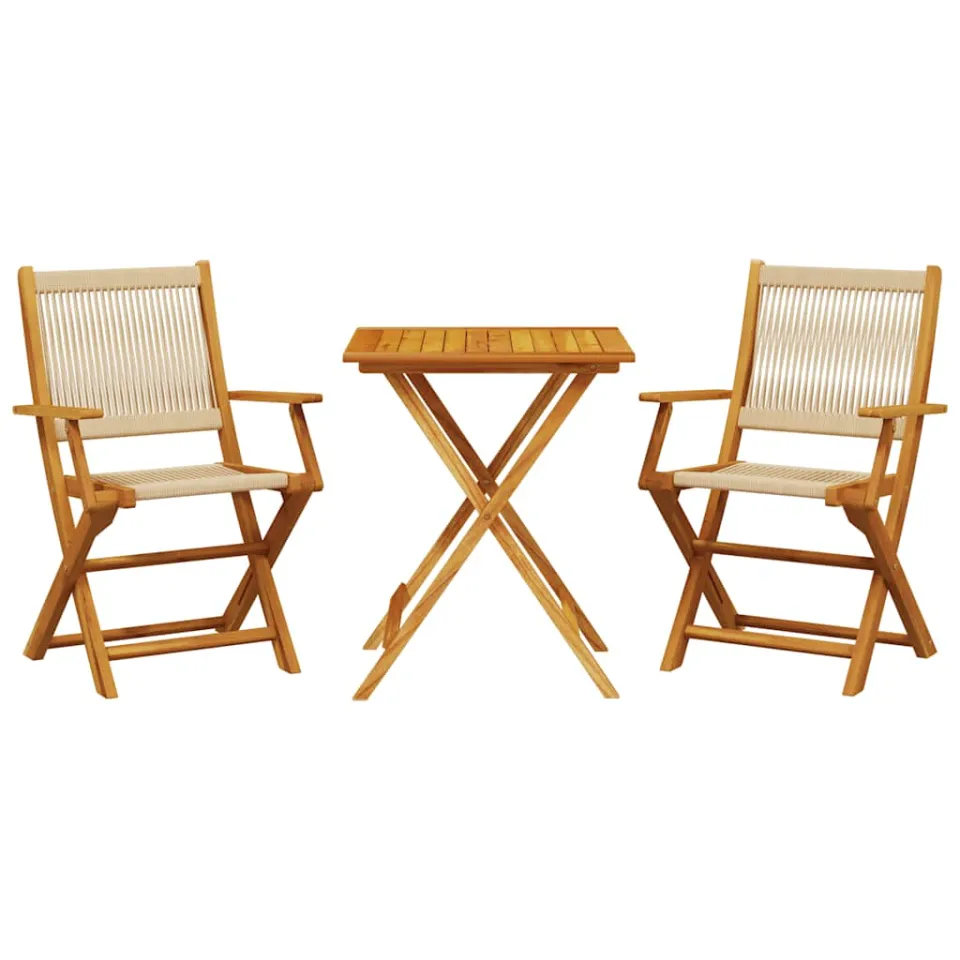 vidaXL 3-delige Bistroset polypropeen en massief hout beige, foto 4