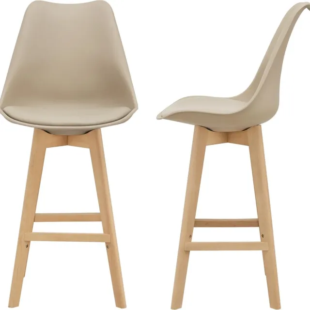 en.casa Barkruk set van 2 kunstleer en beuken 105x48x58 cm beige
