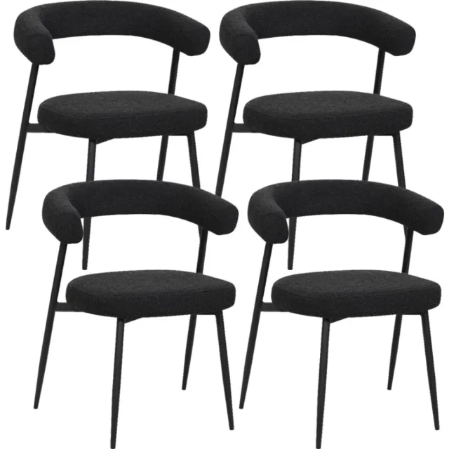BukkitBow Eetkamerstoel / Keukenstoel - Geschikt als Make-up Stoel - Chenille Stof & Metalen Onderstel - Open Design - Zwart - 4 Stuks