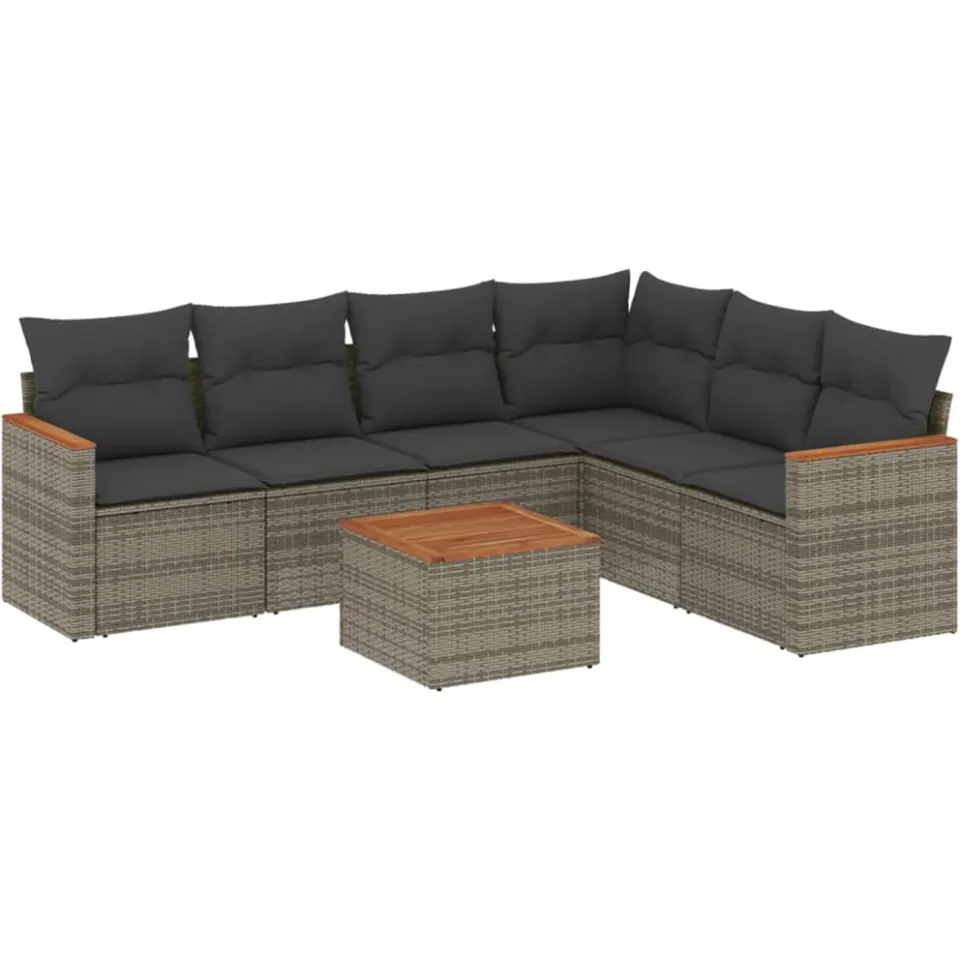 vidaXL 7-delige Loungeset met kussens poly rattan grijs, foto 3