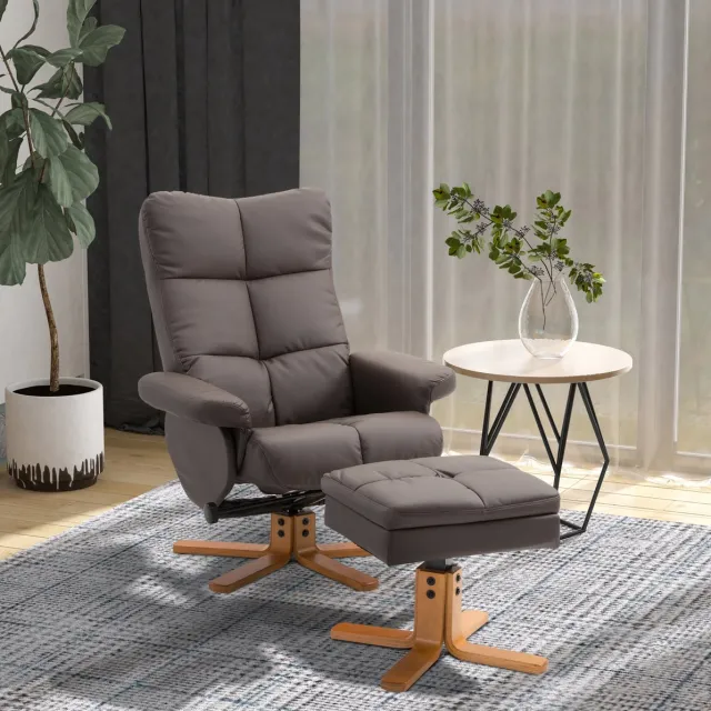 REDOM Relaxfauteuil met hocker en opbergruimte - Verstelbare rugleuning tot 145° - 360° draaibaar - Ergonomisch - Woonkamer - Hout - Bruin - 80 x 86 x 99 cm Brown