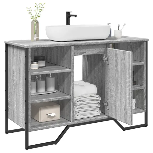 vidaXL Wastafelkast 91x35x60 cm bewerkt hout grijs sonoma eikenkleurig, foto 2