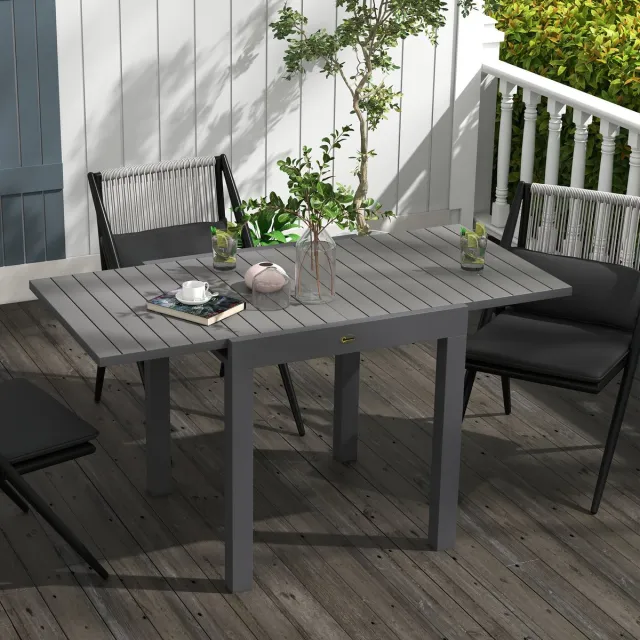 REDOM Uitschuifbare Tuintafel - Lattenstructuur - Rustieke Stijl - Voor Balkon En Tuin - Aluminium - Grijs - 81/162 X 80 X 75 Cm