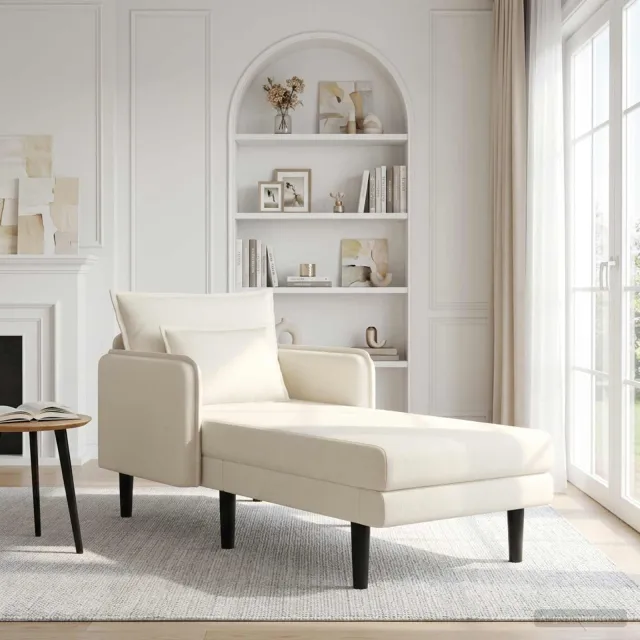 vidaXL Grote chaise longue Crèmekleurig Katoenen stof, foto 2