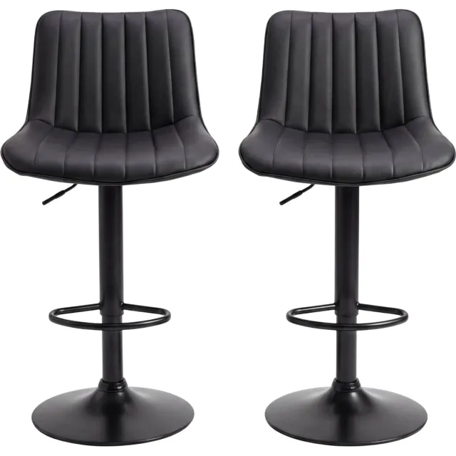 Bayt Barkruk - Verstelbaar 90-110 cm – Draaibare Barstoel met Voetensteun – PU Leer – Set van 2 – Zwart
