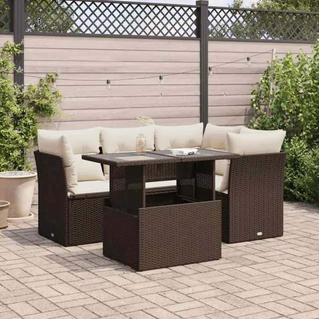vidaXL 5-delige Loungeset met kussens poly rattan zwart, foto 2