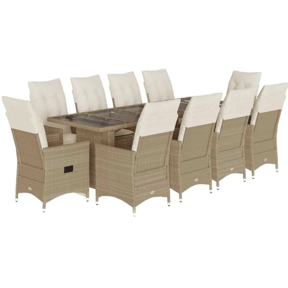 vidaXL 11-delige Bistroset met kussens poly rattan beige, foto 3