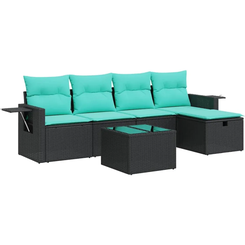 vidaXL 6-delige Loungeset met kussens poly rattan zwart, foto 3