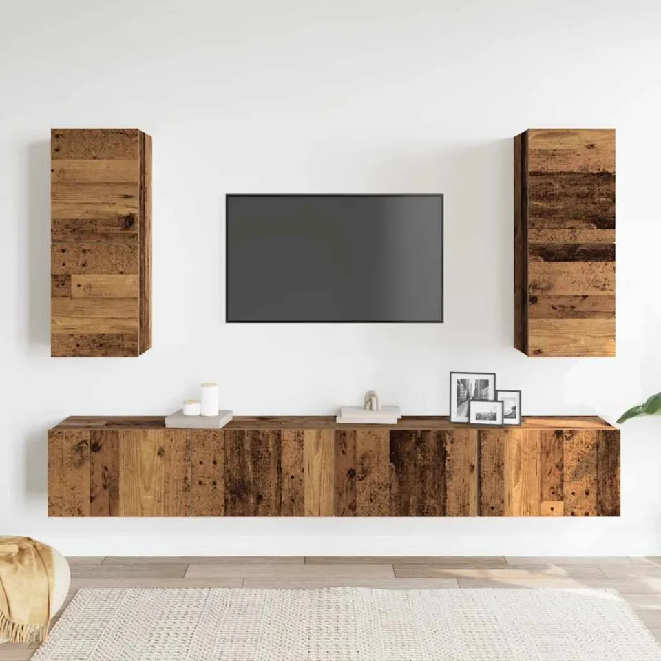 vidaXL 4-delig Tv-meubelset wandmontage bewerkt hout oud houtkleurig bruin, foto 2
