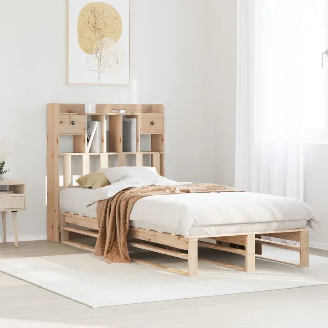 vidaXL Bed met boekenkast zonder matras massief grenenhout 90x190 cm Bruin