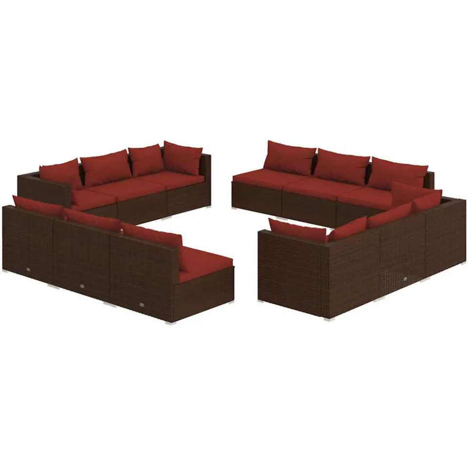 vidaXL 12-delige Loungeset met kussens poly rattan bruin, foto 3