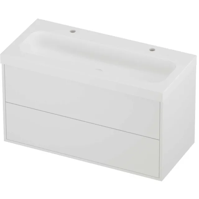 Proline Haga Badmeubelset Polystone Mezza 2 Kraangaten Voor Grepen 100x46x58 cm Mat Wit Mat White