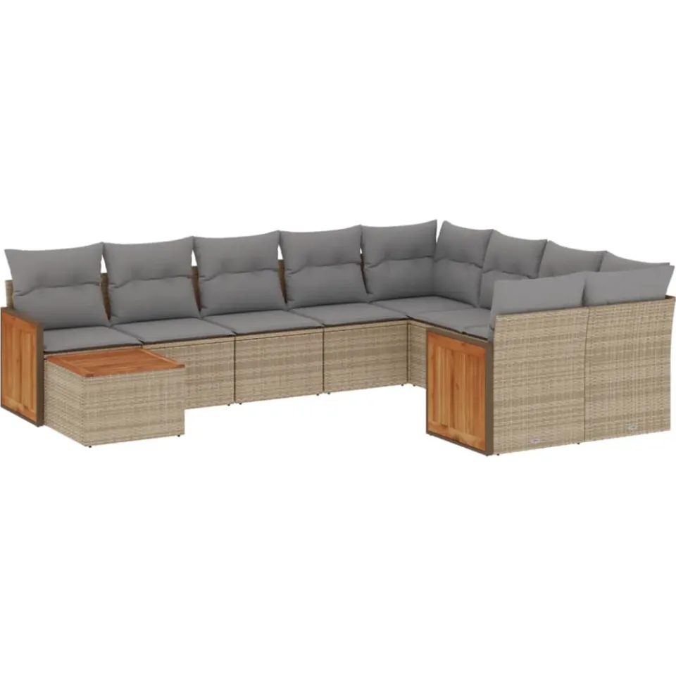 vidaXL 10-delige Loungeset met kussens poly rattan beige, foto 3